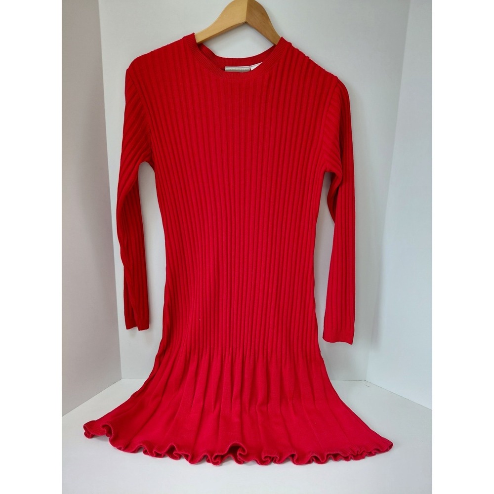 Vintage Solid Red Coldwater Creek Longsleeve Knit Ribbed Dress Petite Small